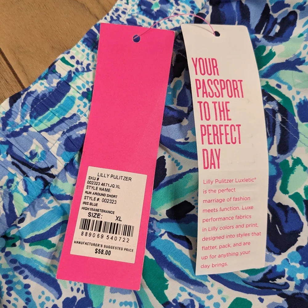 NWT! Lilly Pulitzer Luxletic Run Around Shorts Iris Blue High Maintenance XL - Picture 5 of 15